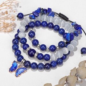 🆕New Lapis Lazuli Butterfly Bracelet Set - 3 Piece Set 8mm